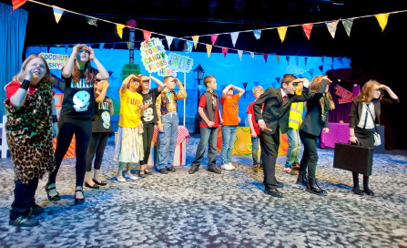 The cast of Craig Y Nos School's production of Dazzle on stage at Dylan Thomas Theatre, Swansea