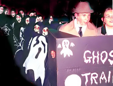 The Dazzle Bay ghost train sets off at full pelt, with Beakworthy and Failsafe on board